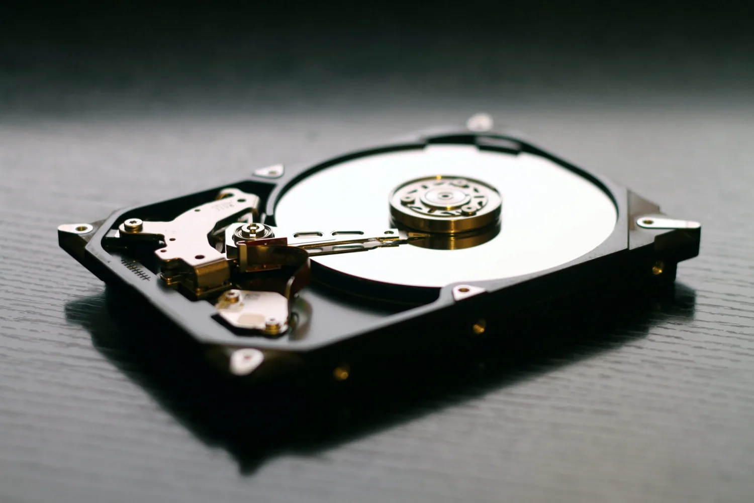 Exposed hard drive used to represent protected business data and recovery